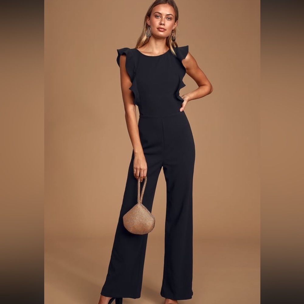 Black Ruffled Wide Leg Jumpsuit